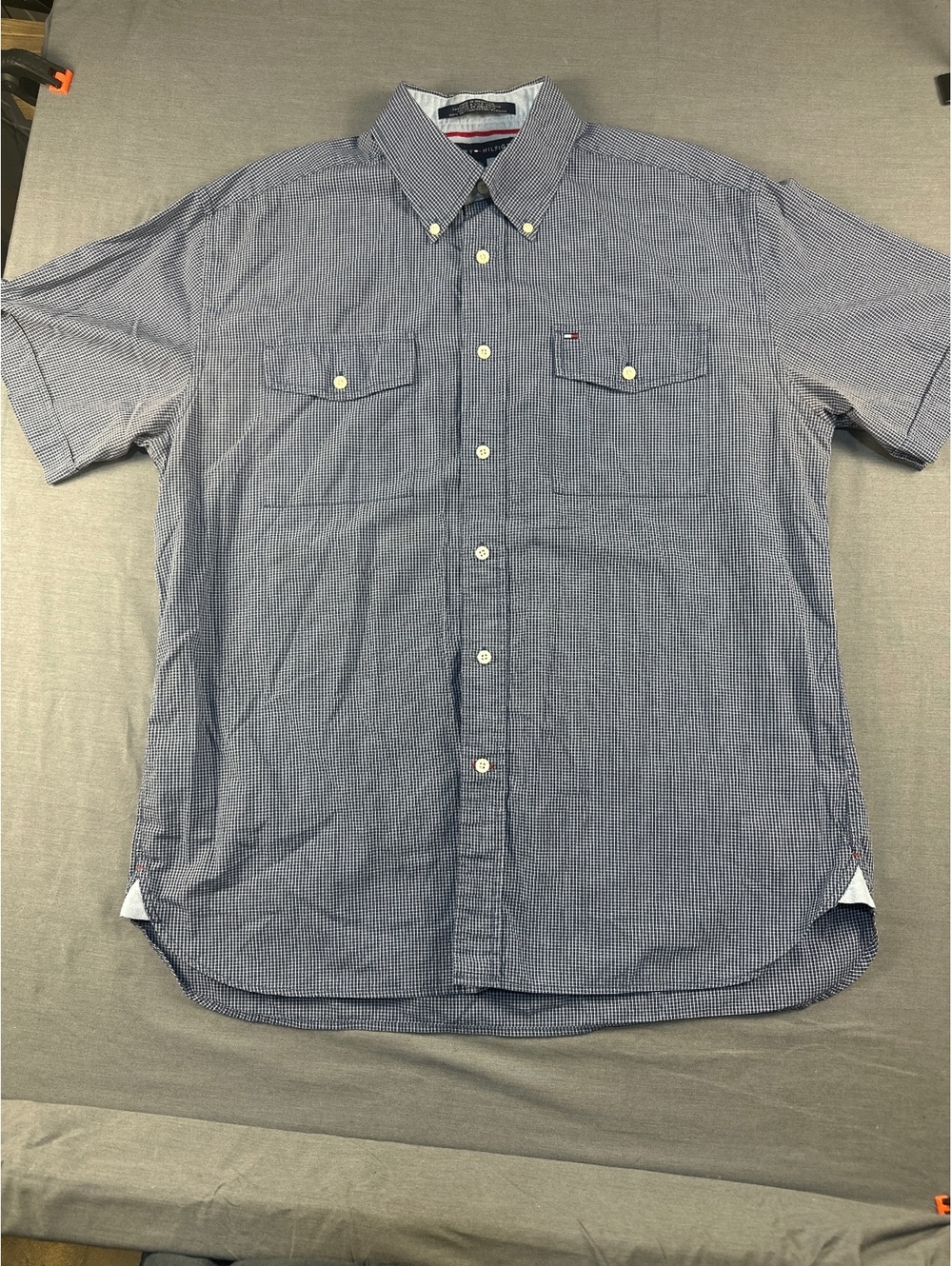 Tommy Hilfiger Men's Blue Button-Up Shirt Large Cotton Short Sleeve